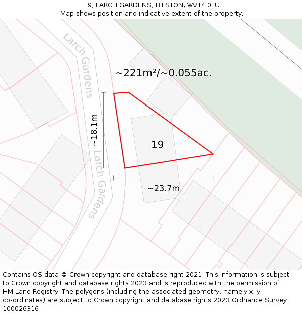 19, LARCH GARDENS, BILSTON, WV14 0TU: Plot and title map