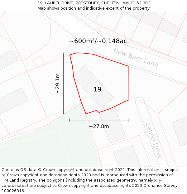 19, LAUREL DRIVE, PRESTBURY, CHELTENHAM, GL52 3DE: Plot and title map