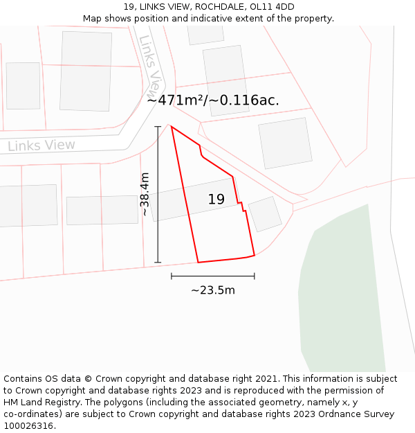 19, LINKS VIEW, ROCHDALE, OL11 4DD: Plot and title map