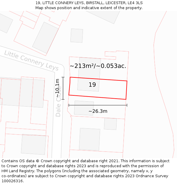 19, LITTLE CONNERY LEYS, BIRSTALL, LEICESTER, LE4 3LS: Plot and title map