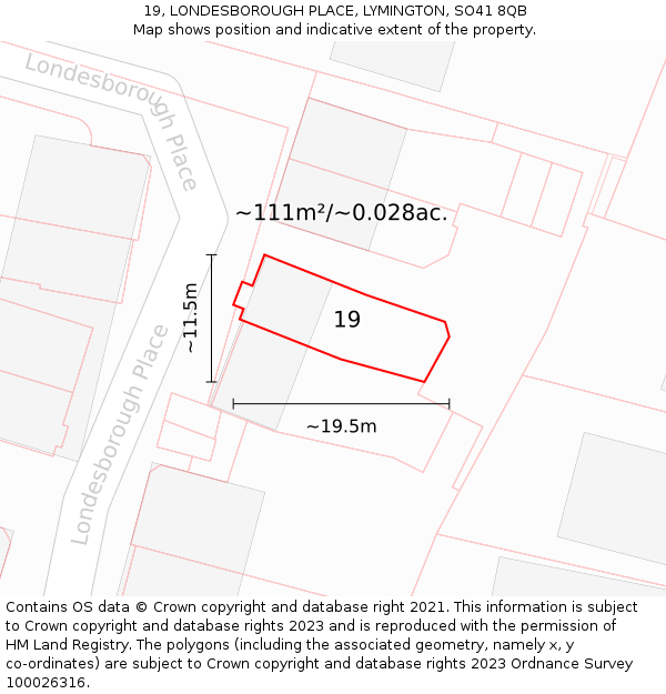 19, LONDESBOROUGH PLACE, LYMINGTON, SO41 8QB: Plot and title map