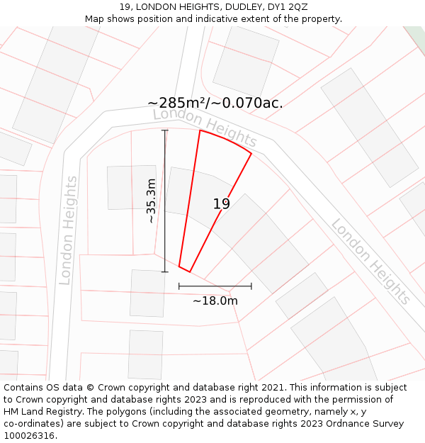 19, LONDON HEIGHTS, DUDLEY, DY1 2QZ: Plot and title map