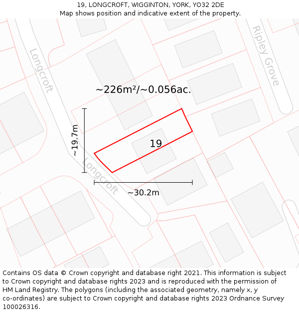 19, LONGCROFT, WIGGINTON, YORK, YO32 2DE: Plot and title map