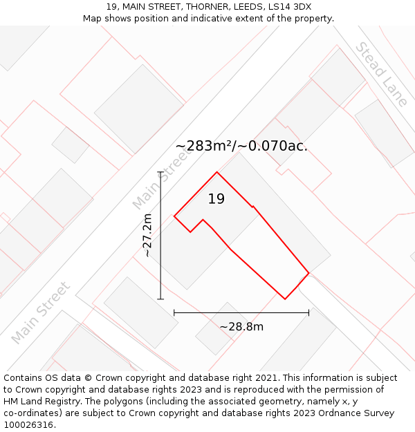 19, MAIN STREET, THORNER, LEEDS, LS14 3DX: Plot and title map