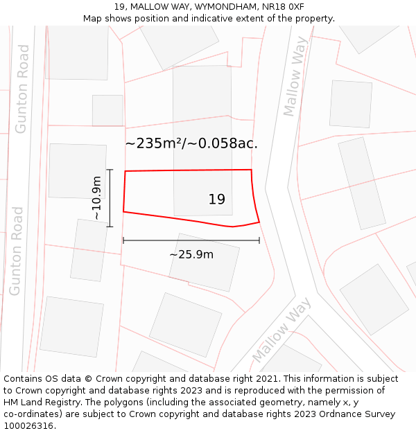 19, MALLOW WAY, WYMONDHAM, NR18 0XF: Plot and title map