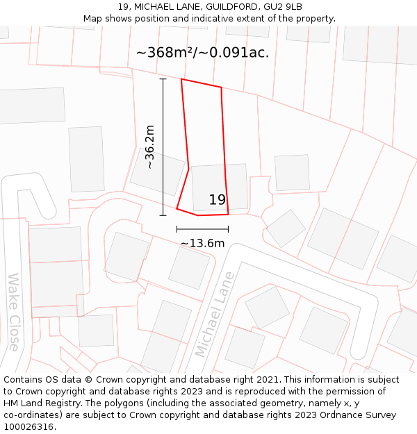 19, MICHAEL LANE, GUILDFORD, GU2 9LB: Plot and title map