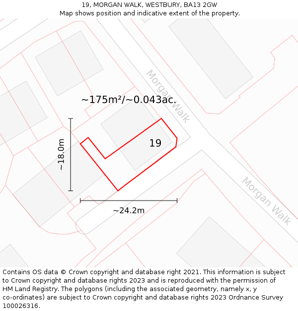 19, MORGAN WALK, WESTBURY, BA13 2GW: Plot and title map