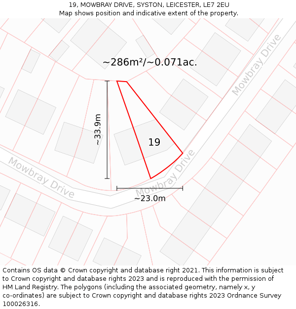 19, MOWBRAY DRIVE, SYSTON, LEICESTER, LE7 2EU: Plot and title map