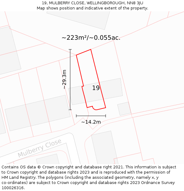 19, MULBERRY CLOSE, WELLINGBOROUGH, NN8 3JU: Plot and title map