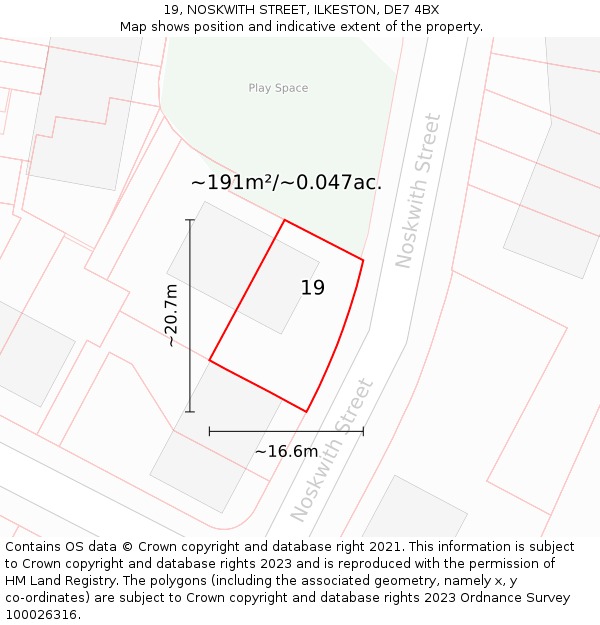 19, NOSKWITH STREET, ILKESTON, DE7 4BX: Plot and title map