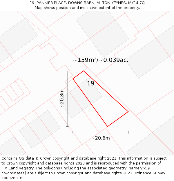 19, PANNIER PLACE, DOWNS BARN, MILTON KEYNES, MK14 7QJ: Plot and title map