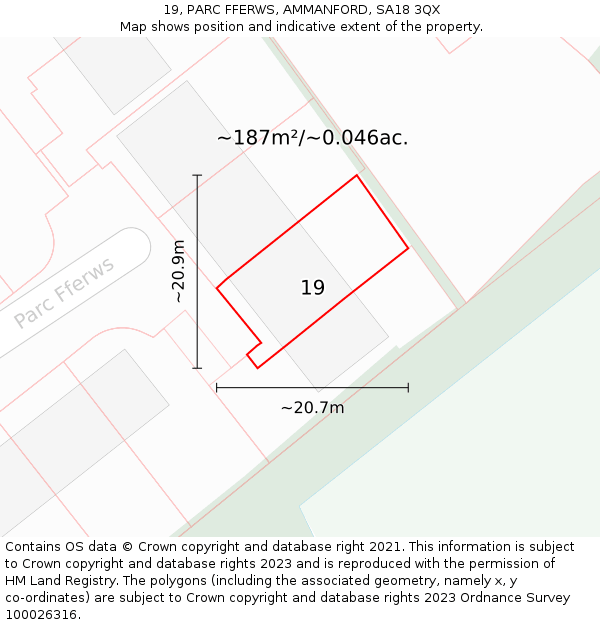 19, PARC FFERWS, AMMANFORD, SA18 3QX: Plot and title map