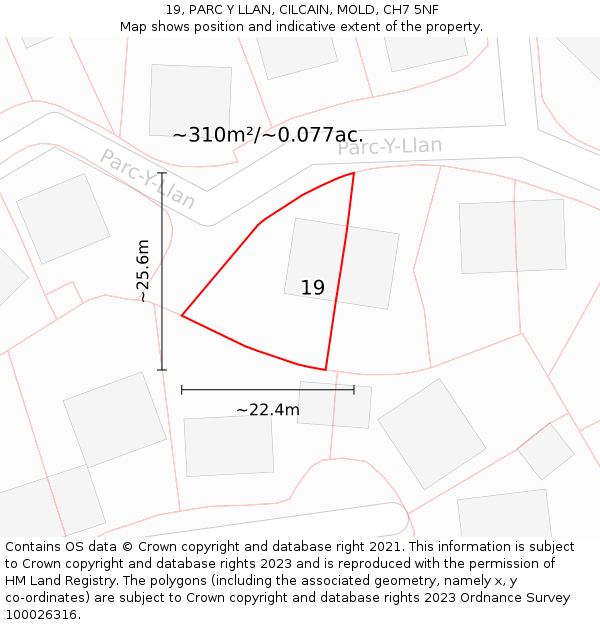 19, PARC Y LLAN, CILCAIN, MOLD, CH7 5NF: Plot and title map