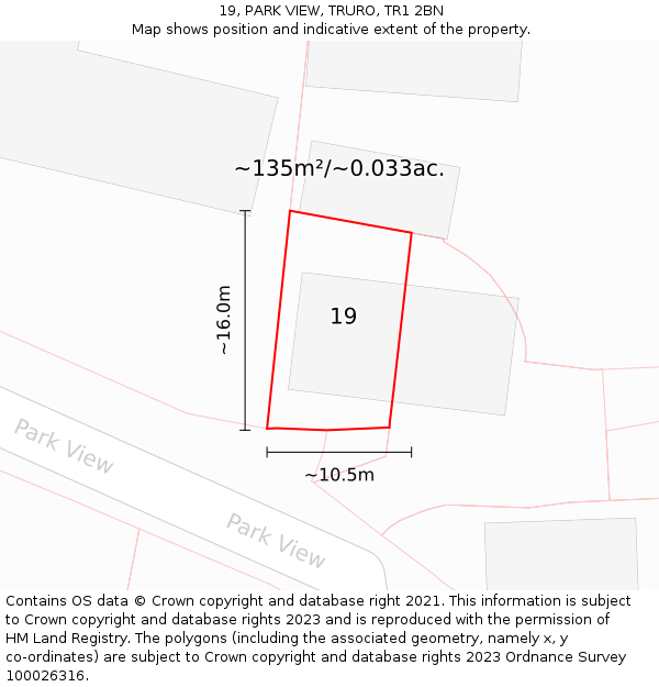 19, PARK VIEW, TRURO, TR1 2BN: Plot and title map