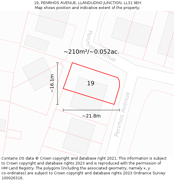 19, PENRHOS AVENUE, LLANDUDNO JUNCTION, LL31 9EH: Plot and title map