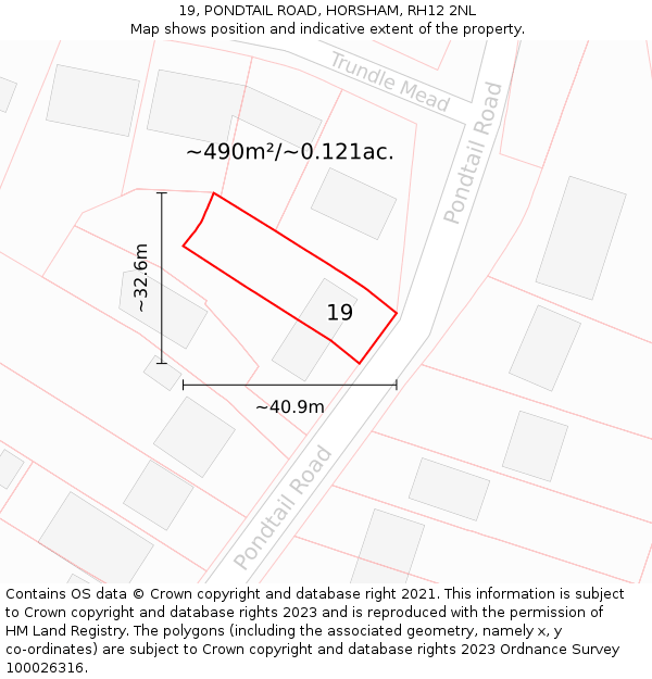 19, PONDTAIL ROAD, HORSHAM, RH12 2NL: Plot and title map