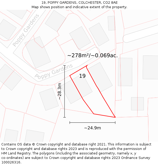 19, POPPY GARDENS, COLCHESTER, CO2 8AE: Plot and title map