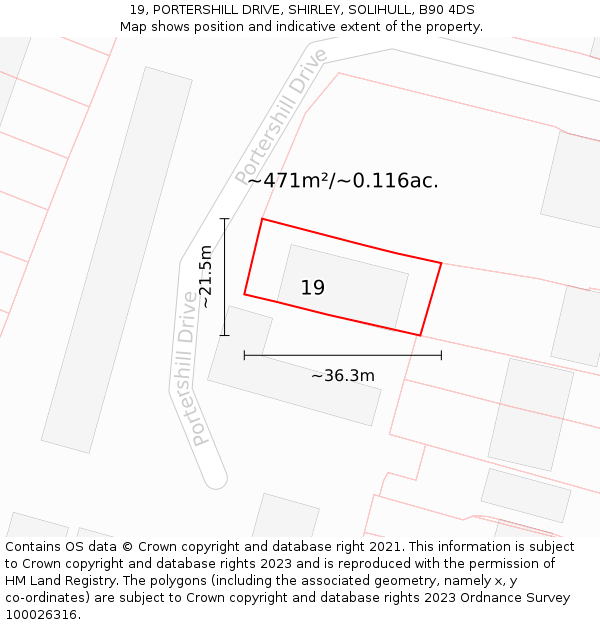 19, PORTERSHILL DRIVE, SHIRLEY, SOLIHULL, B90 4DS: Plot and title map