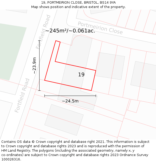 19, PORTMEIRION CLOSE, BRISTOL, BS14 9YA: Plot and title map