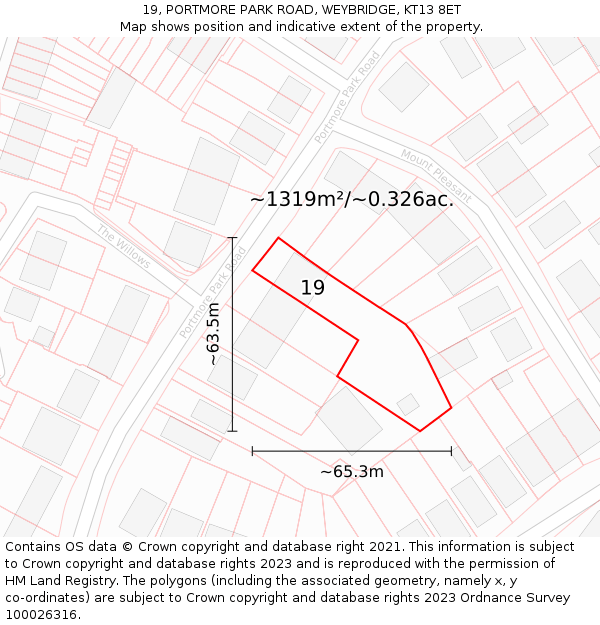 19, PORTMORE PARK ROAD, WEYBRIDGE, KT13 8ET: Plot and title map