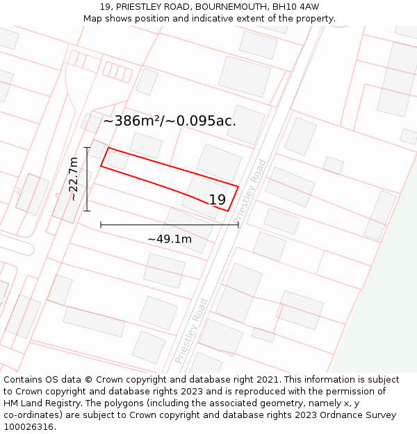 19, PRIESTLEY ROAD, BOURNEMOUTH, BH10 4AW: Plot and title map