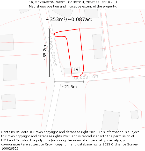 19, RICKBARTON, WEST LAVINGTON, DEVIZES, SN10 4LU: Plot and title map