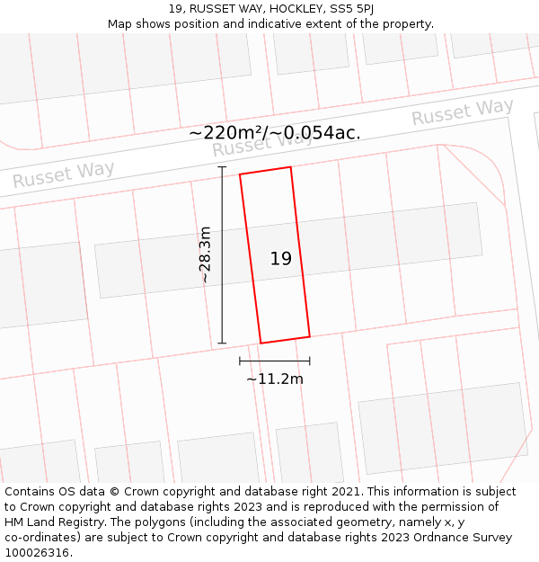 19, RUSSET WAY, HOCKLEY, SS5 5PJ: Plot and title map