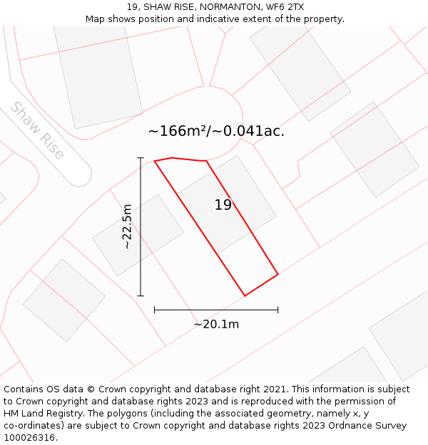 19, SHAW RISE, NORMANTON, WF6 2TX: Plot and title map