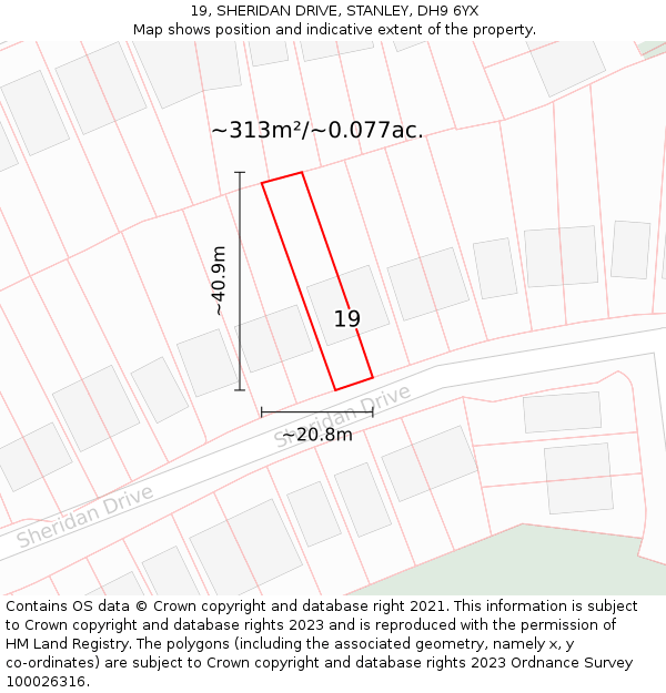 19, SHERIDAN DRIVE, STANLEY, DH9 6YX: Plot and title map