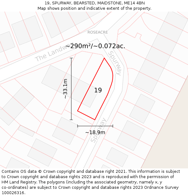 19, SPURWAY, BEARSTED, MAIDSTONE, ME14 4BN: Plot and title map