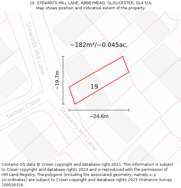 19, STEWARTS MILL LANE, ABBEYMEAD, GLOUCESTER, GL4 5UL: Plot and title map