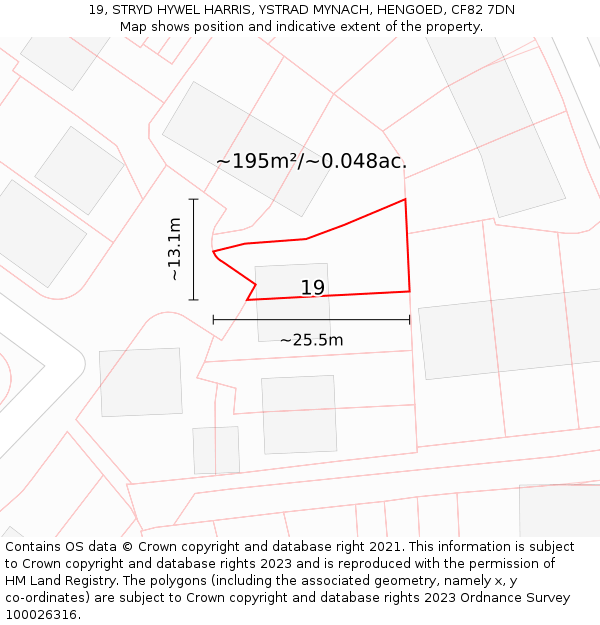 19, STRYD HYWEL HARRIS, YSTRAD MYNACH, HENGOED, CF82 7DN: Plot and title map