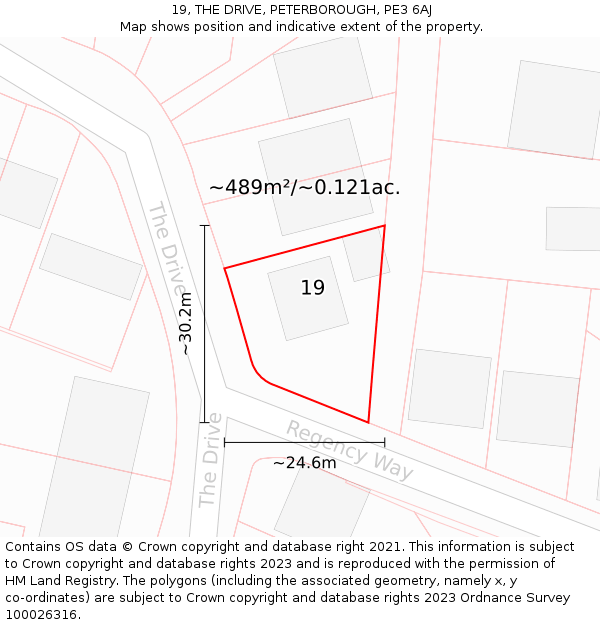 19, THE DRIVE, PETERBOROUGH, PE3 6AJ: Plot and title map