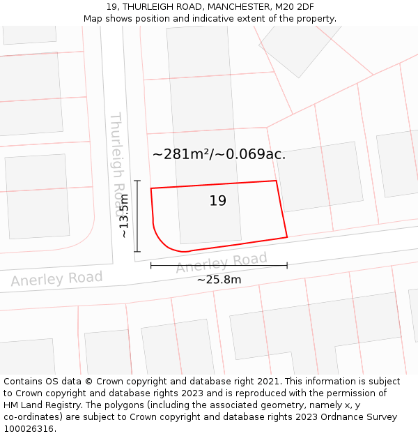 19, THURLEIGH ROAD, MANCHESTER, M20 2DF: Plot and title map