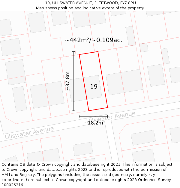 19, ULLSWATER AVENUE, FLEETWOOD, FY7 8PU: Plot and title map