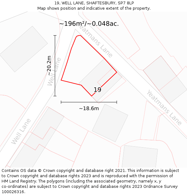 19, WELL LANE, SHAFTESBURY, SP7 8LP: Plot and title map