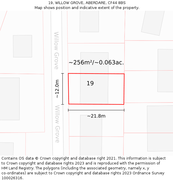 19, WILLOW GROVE, ABERDARE, CF44 8BS: Plot and title map