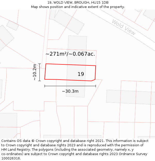 19, WOLD VIEW, BROUGH, HU15 1DB: Plot and title map