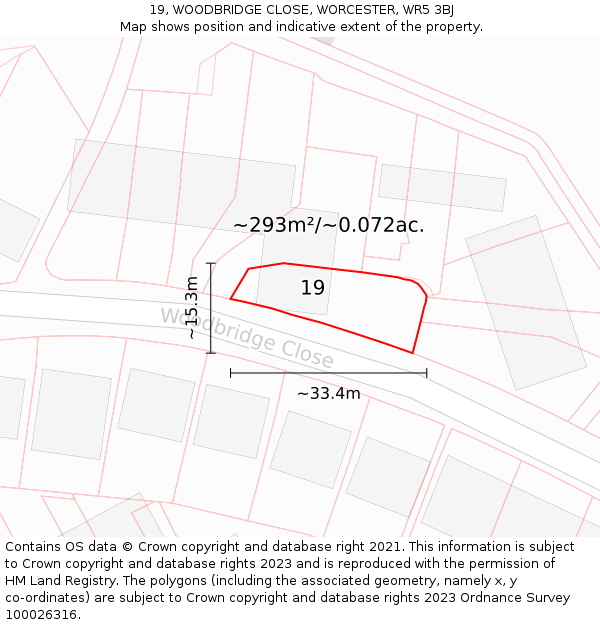 19, WOODBRIDGE CLOSE, WORCESTER, WR5 3BJ: Plot and title map