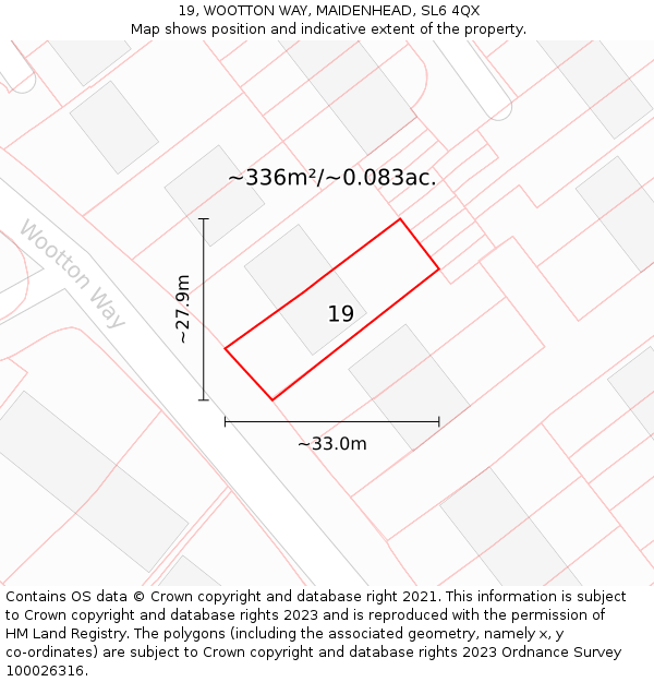 19, WOOTTON WAY, MAIDENHEAD, SL6 4QX: Plot and title map