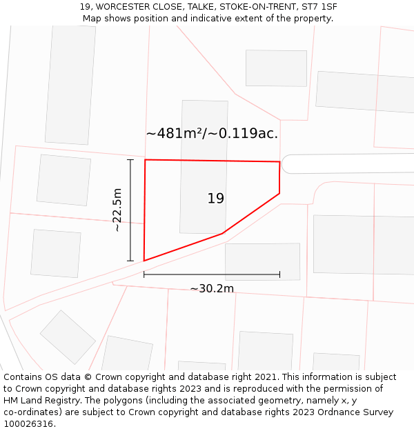 19, WORCESTER CLOSE, TALKE, STOKE-ON-TRENT, ST7 1SF: Plot and title map