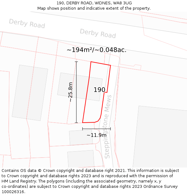 190, DERBY ROAD, WIDNES, WA8 3UG: Plot and title map