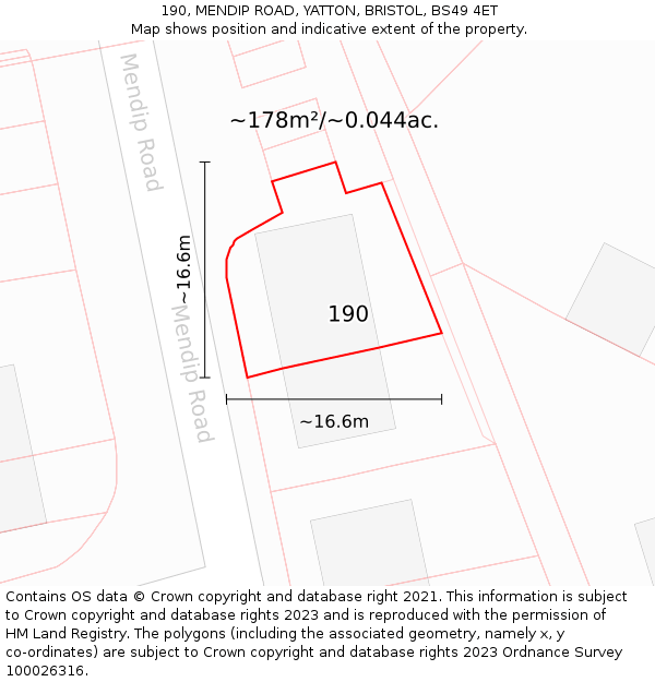 190, MENDIP ROAD, YATTON, BRISTOL, BS49 4ET: Plot and title map