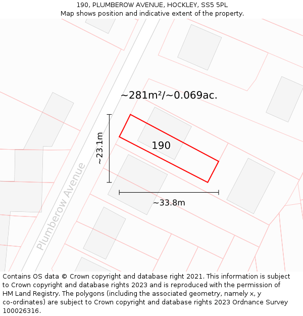190, PLUMBEROW AVENUE, HOCKLEY, SS5 5PL: Plot and title map
