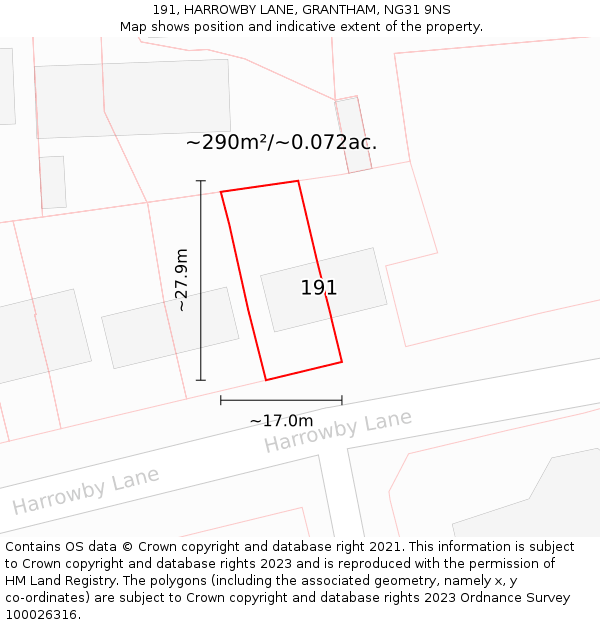 191, HARROWBY LANE, GRANTHAM, NG31 9NS: Plot and title map