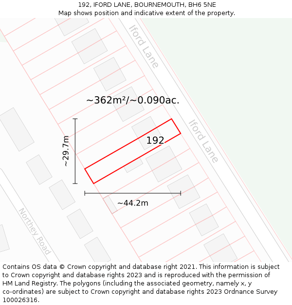 192, IFORD LANE, BOURNEMOUTH, BH6 5NE: Plot and title map