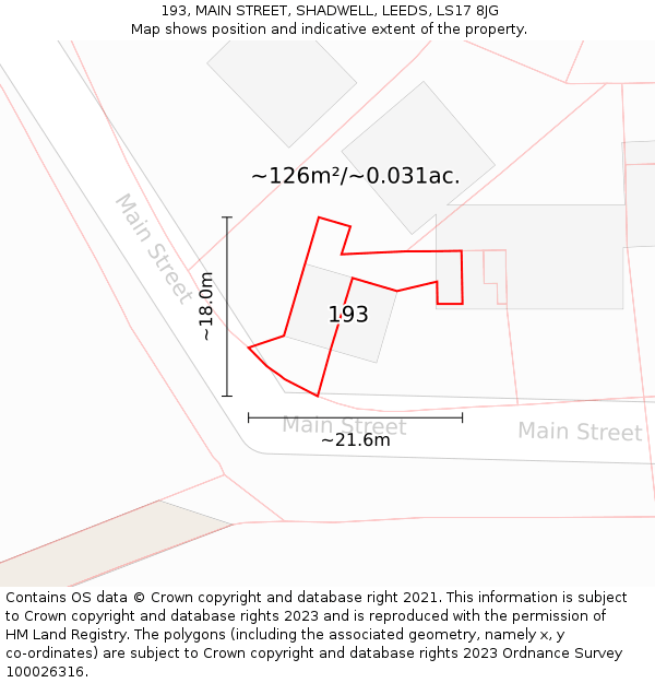 193, MAIN STREET, SHADWELL, LEEDS, LS17 8JG: Plot and title map