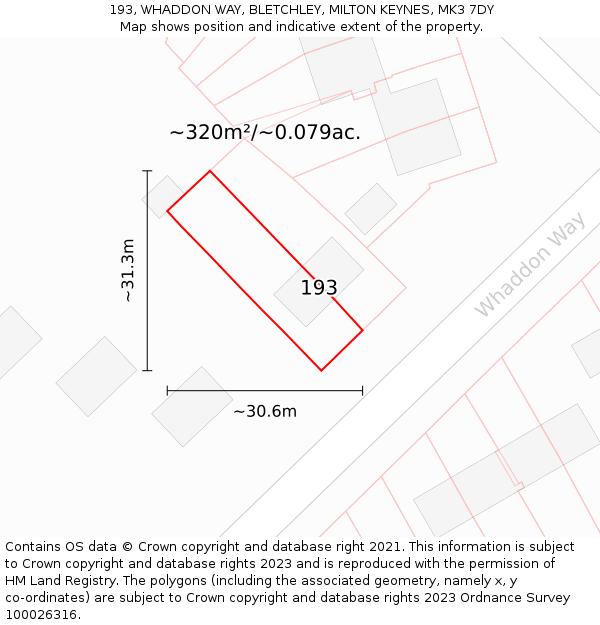 193, WHADDON WAY, BLETCHLEY, MILTON KEYNES, MK3 7DY: Plot and title map