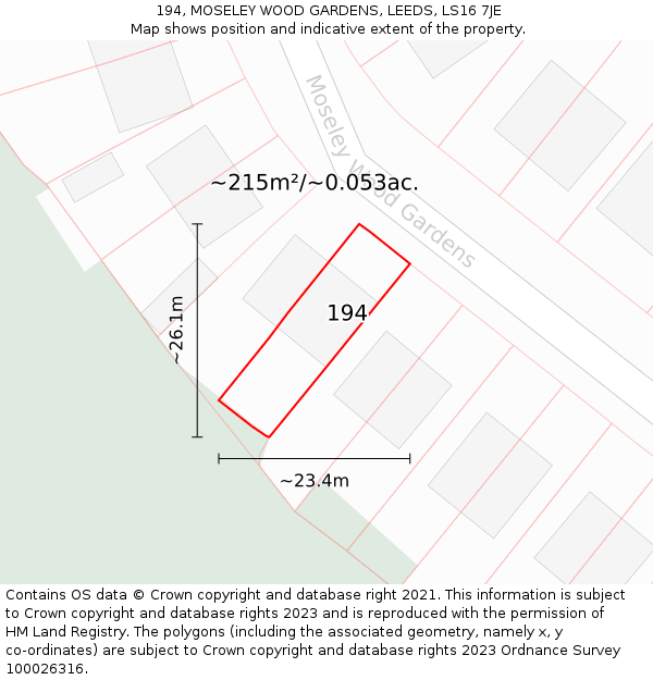 194, MOSELEY WOOD GARDENS, LEEDS, LS16 7JE: Plot and title map