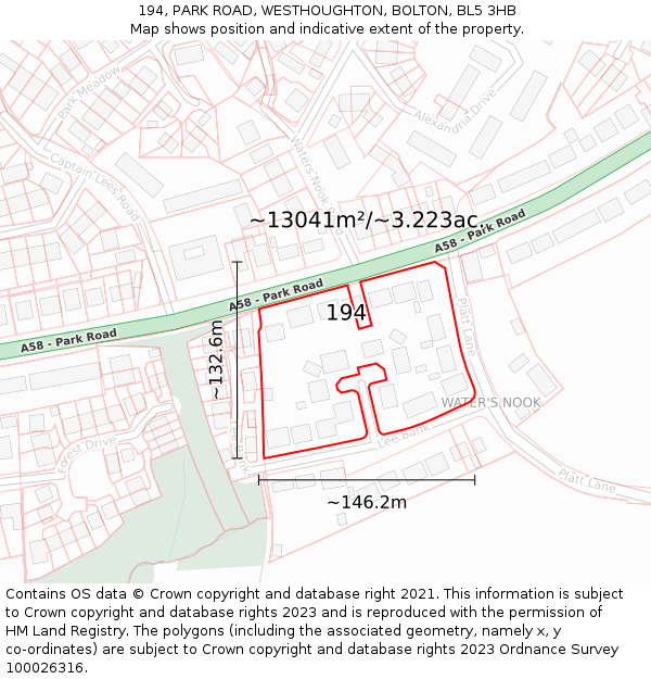 194, PARK ROAD, WESTHOUGHTON, BOLTON, BL5 3HB: Plot and title map